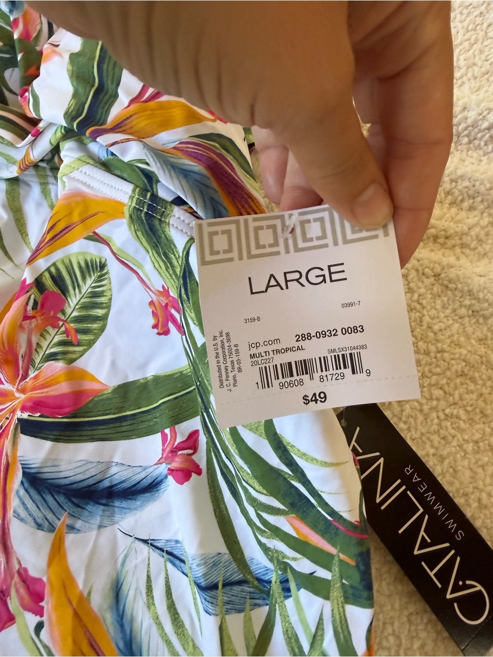 Liz Claiborne Tropical Floral Tankini Set - White Multi & blue bottoms Large - Picture 4 of 7